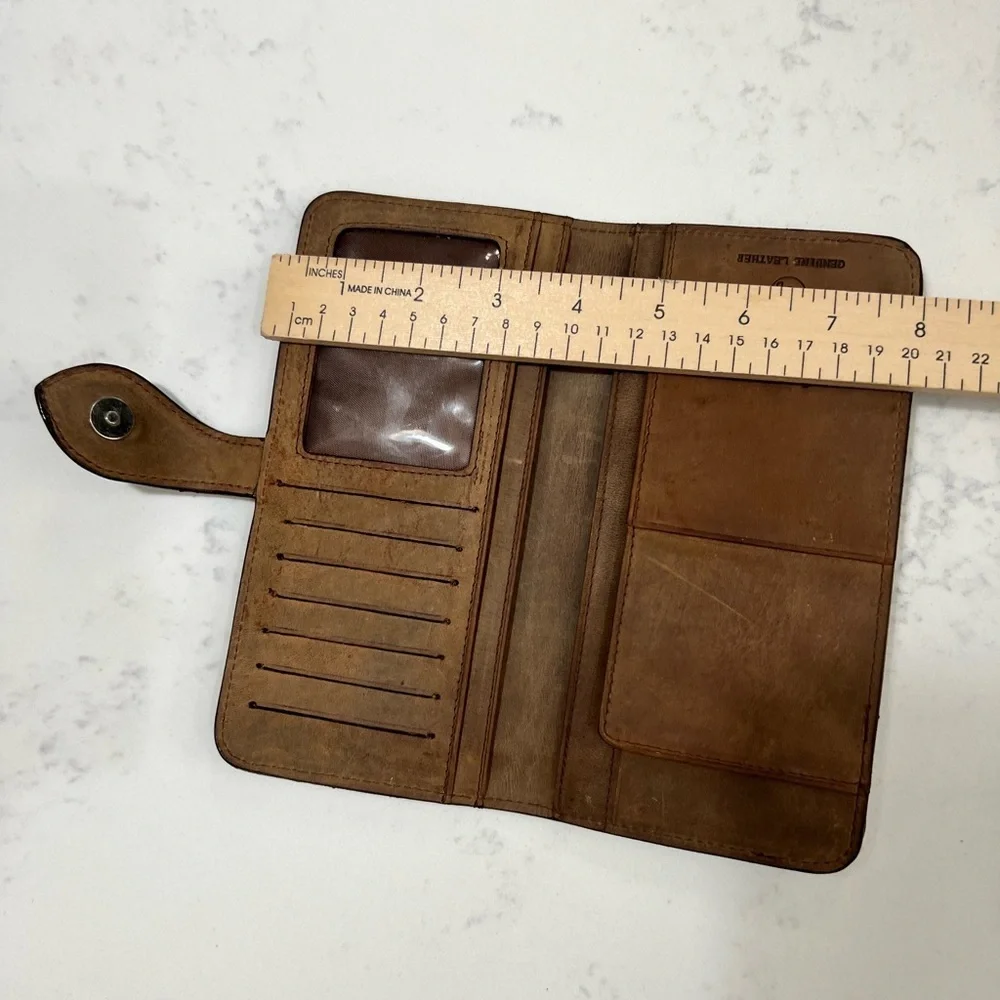 Brown Leather Wallet with Silver Accents